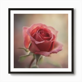 A Close Up Of A Delicate Red Roses Bud Just Beginning To Bloom, With Soft Petals And Hints Of Vibran Art Print