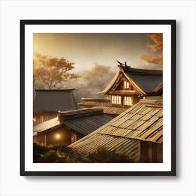 Firefly Rustic Rooftop Japanese Vintage Village Landscape 39076 (2) Art Print