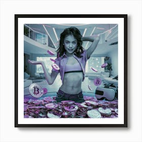 Girl With Bitcoins 3 Art Print