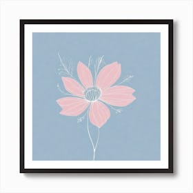 A White And Pink Flower In Minimalist Style Square Composition 286 Art Print