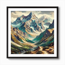 A Landscape Art Print Of The Great Himalaya Trail In Nepal, A Breathtaking Hiking Trail Art Print