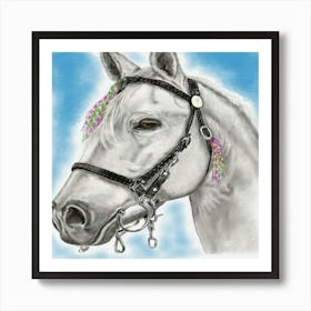 White Horse With Bridle Art Print