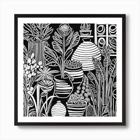 Lion cut inspired Black and white Garden plants & flowers art, Gardening art Art Print