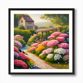 A Small Garden Planted With Roses And Colorful F (1) Art Print