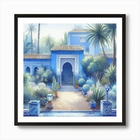 Jardin Majorelle Morocco Modern Blue Illustration 5 Art Print Art Print