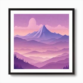 Misty mountains background in purple tone 126 Art Print