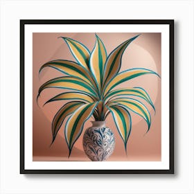 Vibrant Foliage Stylized Plant In Patterned Vase (4) Art Print