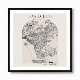 San Diego California Boho Minimal Arch Full Beige Color Street Map 1 Art Print