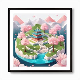 Chinese Landscape Low Poly (23) Art Print