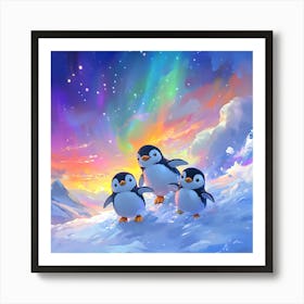 Penguins In The Snow 2 Art Print