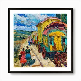 Van Gogh Style. Gypsy Caravans at Arles Series Art Print