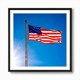 American Flag Unfurled Against A Clear Blue Sky Stars Centered Stripes Flowing Gracefully Overlai (4) Art Print