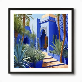 Jardin Majorelle Morocco Modern Blue Illustration art print 2 Art Print