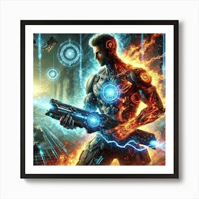 Male Warrior Elemental Tech Integration Scifi Art Print