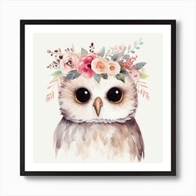 Owl With Flowers Art Print