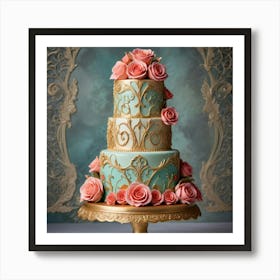 Wedding Cake With Roses Art Print