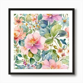 Watercolor Floral Pattern Art Print