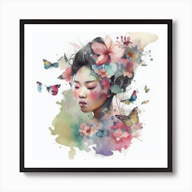 Watercolor Floral Asian Woman #6 Art Print