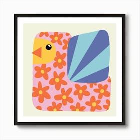 Bird With Flowers Happy Kids Art Print