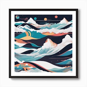 Minimalism Masterpiece, Trace In The Waves To Infinity + Fine Layered Texture + Complementary Cmyk C (3) Art Print