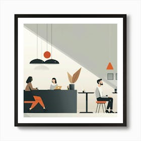 People At A Cafe Art Print