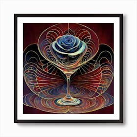 A rose in a glass of water among wavy threads 14 Art Print