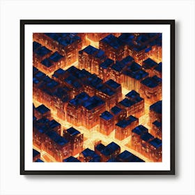 2d Illustration Of A Cityscape At Night Buildings Made Of Octagonal Fractal Patternneon Vibrant 617311733 (2) Art Print