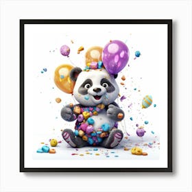 Panda Bear With Balloons 1 Art Print