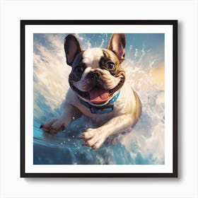 Frenchie Surfing Art By Csaba Fikker 001 Art Print