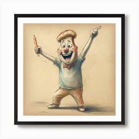 Cartoon Boy Holding A Pencil Art Print