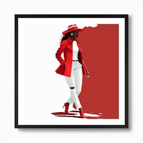 Woman In Red Coat Art Print