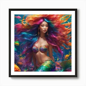 Rainbow mermaid in the Asian sea Art Print