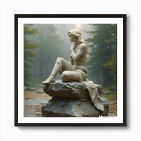 Woman Sitting On A Rock 1 Art Print