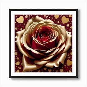 Valentine'S Day Rose Gold Rose With Hearts Art Print