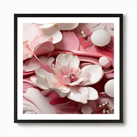 Pink Flowers And Pearls Art Print