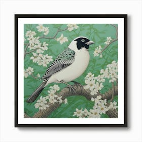 Ohara Koson Inspired Bird Painting Sparrow 4 Square Art Print