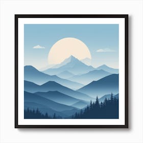 Misty mountains background in blue tone 87 Art Print