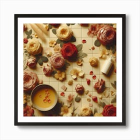 Roses On A Tiled Floor Art Print