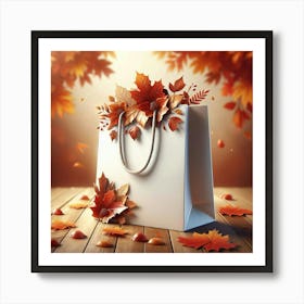 Autumn Leaves On A Shopping Bag Art Print