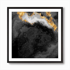 100 Nebulas in Space with Stars Abstract in Black and Gold n.023 Art Print