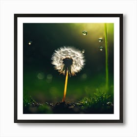 Green Grass and White Dandelion Art Print