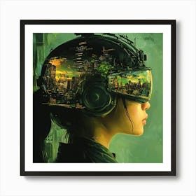 Futuristic Girl In Helmet Art Print