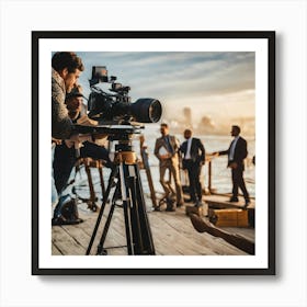 Video Crew On A Dock Art Print