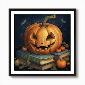 Halloween Pumpkin On Books Art Print