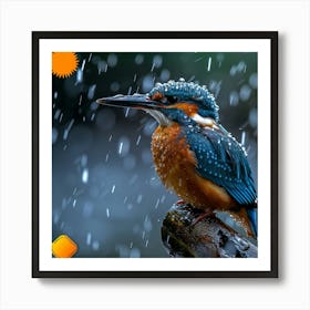 Kingfisher In The Rain Art Print