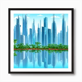 Cityscape With Palm Trees Art Print