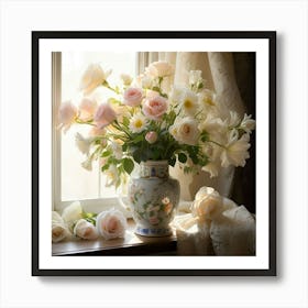 Pink Roses In A Vase 1 Art Print