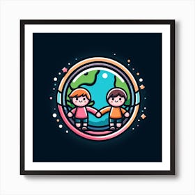 Two Kids Holding Hands In The Earth Art Print