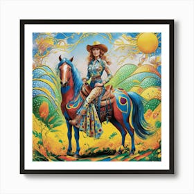 Cowgirl On Horseback Matisse-inspired 3 Art Print