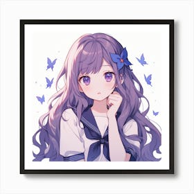 Anime Girl With Purple Hair Art Print